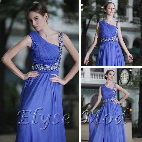 ELYSEMOD Sheath/Column One Shoulder Floor Length Tencel/Chiffon Quick Delivery Evening/ Prom Dress