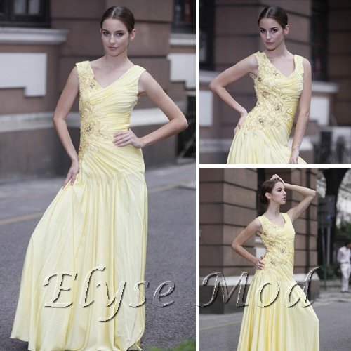 ELYSEMOD A-line V-necl Floor Length Silk Lace Quick Delivery Cocktail Dress/Party Dress
