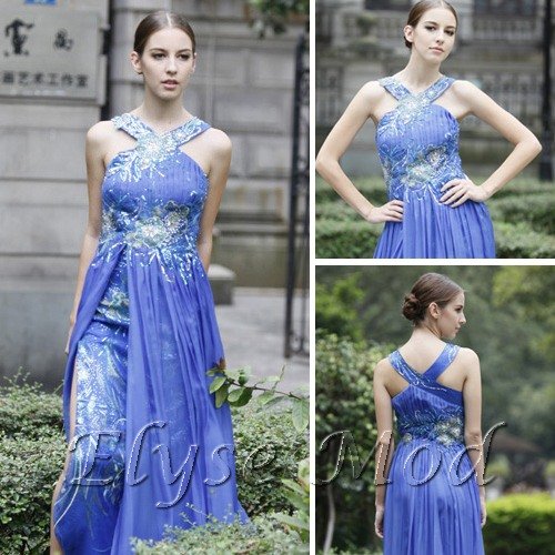 ELYSEMOD Sheath/Column Halter Floor Length Chiffon Print Flower Quick Delivery Gown Dresses
