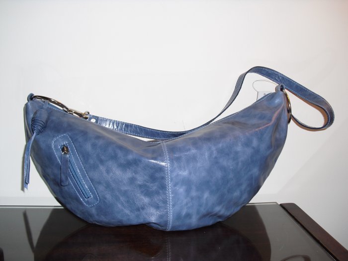 Sky Blue Leather Banana Hobo crossbody Handbag