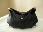 Black Hobo Leather Handbag, black patent and metalic details.
