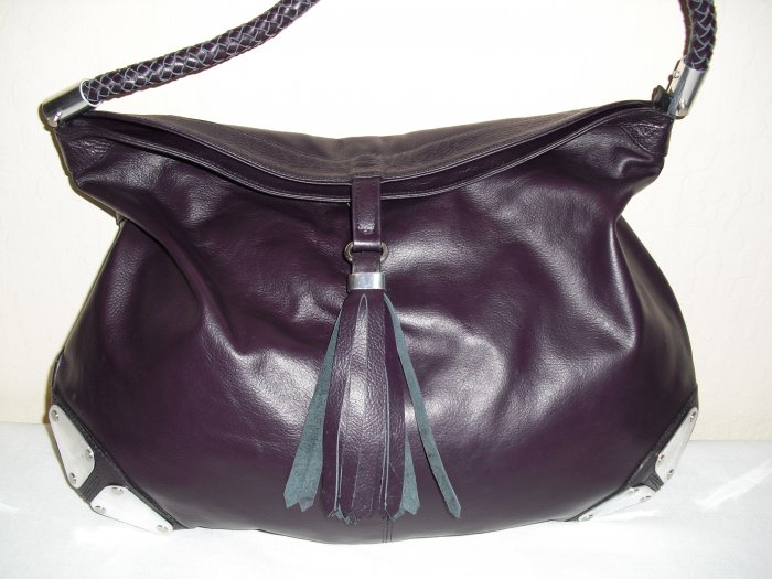 Purple Hobo Leather Handbag with metalic details