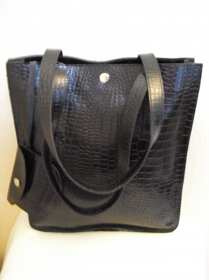 SofiSmart- Black Croco embossed leather Tote