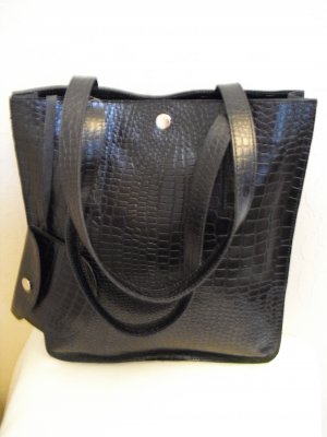 SofiSmart- Black Croco embossed leather Tote