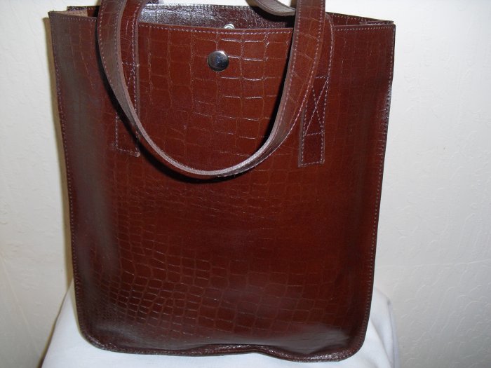 SofiSmart- Brown Croco embossed leather Tote