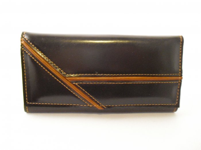 Dark Brown Leather Wallet with tan details