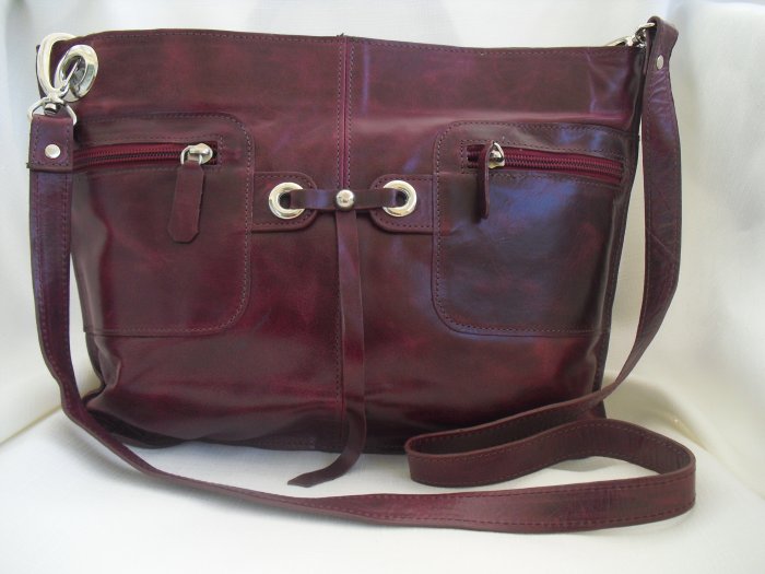 Berry Red leather shoulder handbag