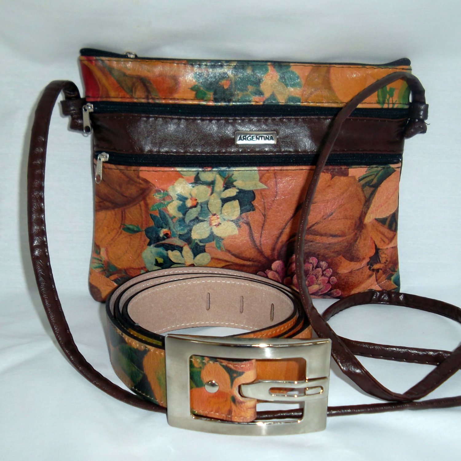 Floral Leather combo handbag and Belt