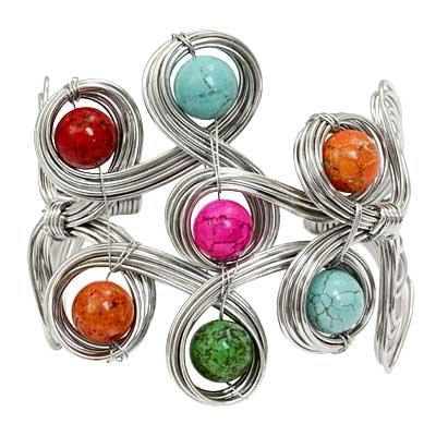 Southwestern Natural Stones Wire Wrap Bracelet Cuff Silver Bangle