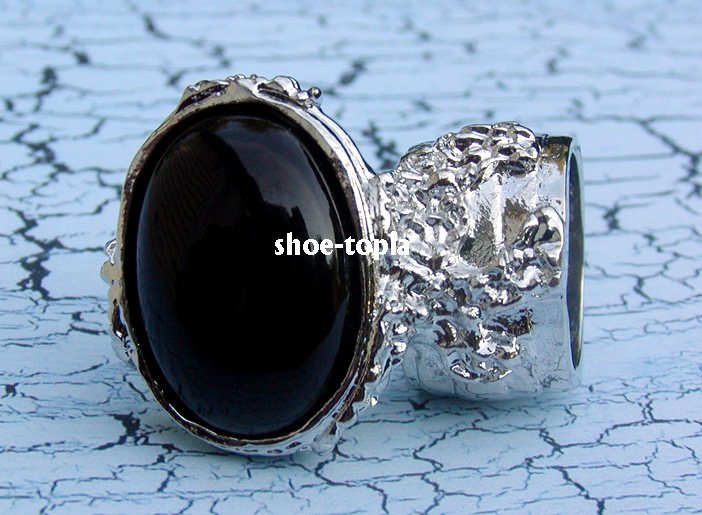 Arty Oval Black Ring Armor Silver Knuckle Statement Moon Cocktail Art Cage Deco Chunky Size 6
