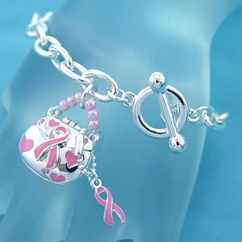 Breast Cancer Purse Bracelet Pink Silver Toggle Charm Bead Chain Awareness