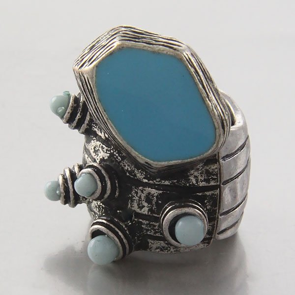 Arty Dots Ring Turquoise Antique Silver Chunky Armor Knuckle Stretch Art Statement Cage Avant Garde