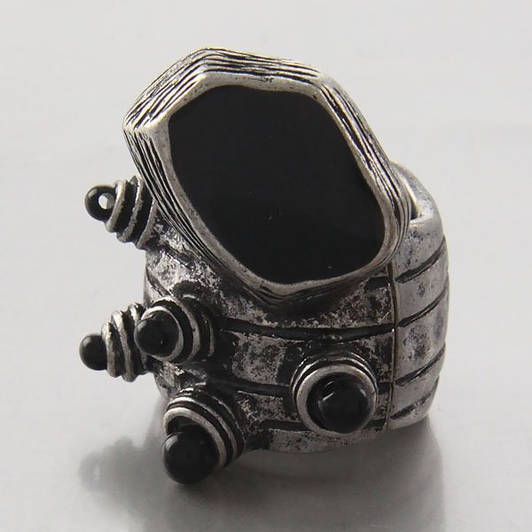 Arty Dots Ring Black Antique Silver Chunky Armor Knuckle Stretch Art Statement Cage Avant Garde