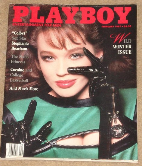 Playboy Magazine - February 1987 Stephanie Beacham, Cocaine & College basketball, Mickey Rourke