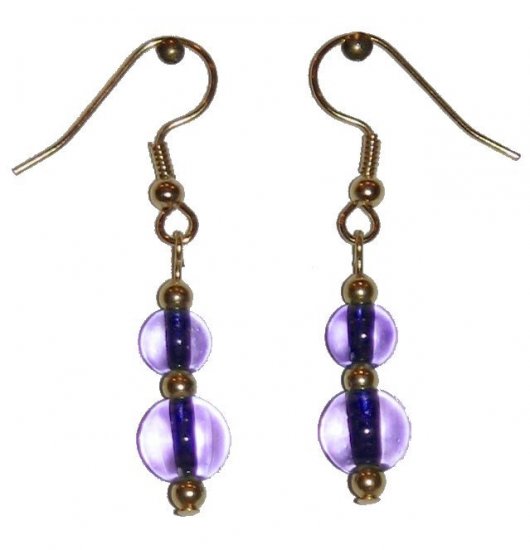 Clear Lavender Glass with Clear Lavender Glass Top Bead Gold Earrings