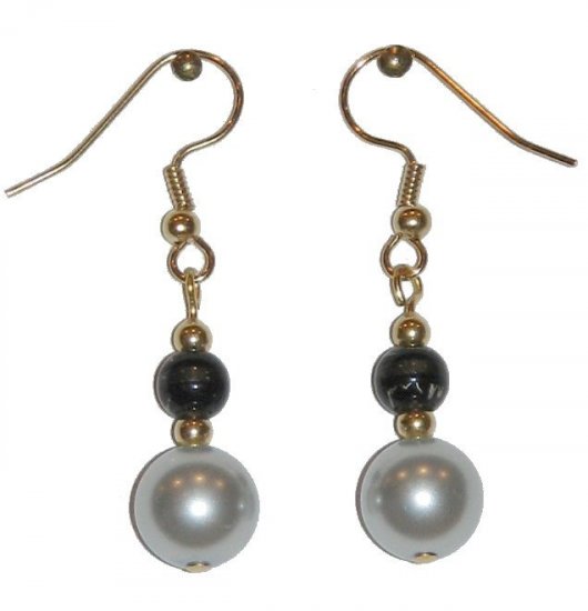 SIlvery Light Blue glass w/small Black/clear gold earrings