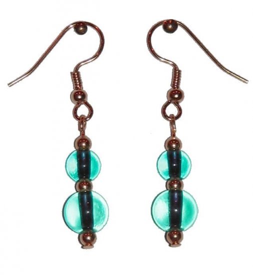 Clear Greenish-Blue Glass with Clear Greenish-Blue Glass Top Bead Gold Earrings