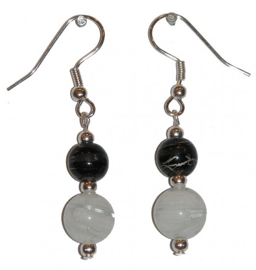 White/Clear Swirled w/med Black/clear Silver Earrings