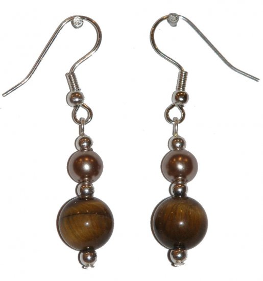 Tiger Eye Patterned Glass w/med Bronze colored Glass Gold Earrings
