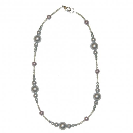 Light Blue Pearl Glass Beaded w/ small Light Lavender 14.5" Necklace