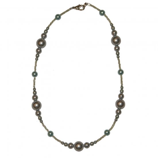 Light Blue Pearl Glass Beaded w/ small Light Green beads 14.75" Necklace