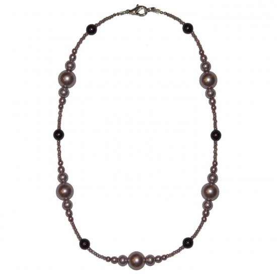 Light Lavender Pearl Glass Beaded with Violet small beads 14.75" Necklace