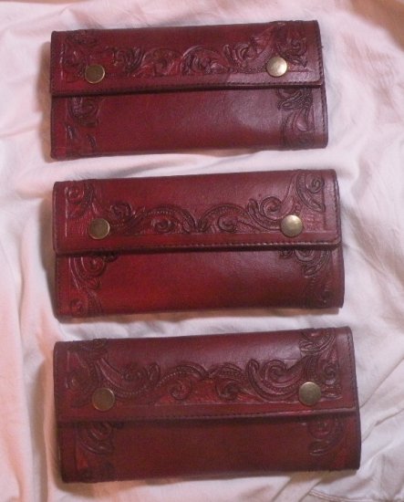 AWESOME BURGUNDY CUSTOM HAND TOOLED LEATHER WALLET!