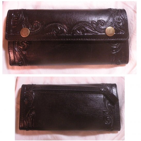 AWESOME BLACK CUSTOM HAND TOOLED LEATHER WALLET!