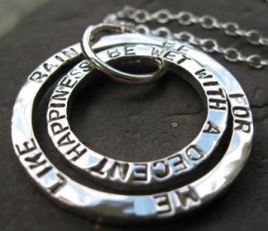 Double Hammered Circle Pendant with custom inscription . sterling silver . chain included