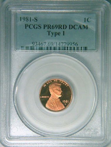 1981S Ty1 PCGS PR69RDDCAM proof Lincoln cent deep cameo