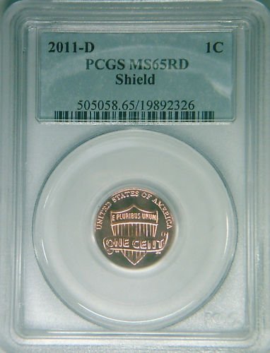 2011-D PCGS MS-65 MS65 RED gem Lincoln cent Shield