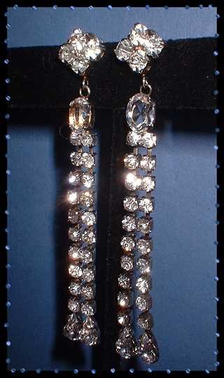 Rhinestone Chandelier Earrings Vintage 1950s Dangles