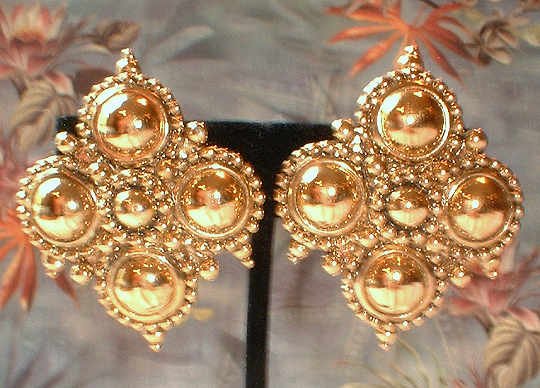Designer Gold Earrings Signed BARRERA Medallions 7057