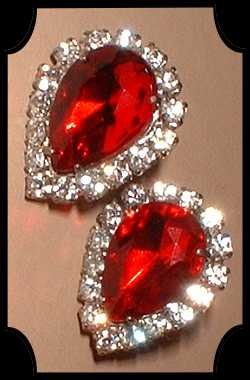 Ruby Red Glass Earrings Pear Cut w Rhinestones 7721