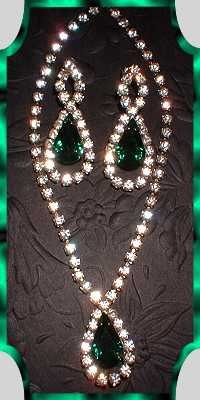 Emerald Rhinestone Necklace w Earrings Vintage 1940s 7695