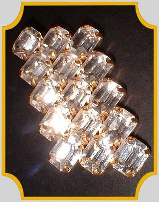 Vintage Crystal Pin Tiered Emerald Cuts 1950s w Gold 7807