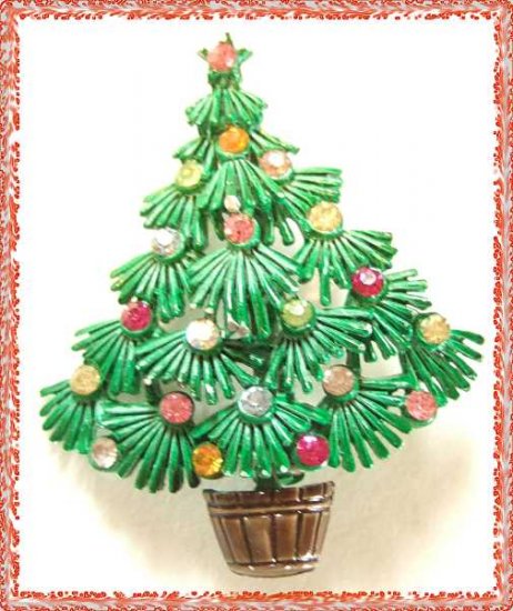 Christmas Tree Pin Vintage Torino Tree w Rhinestones 9580