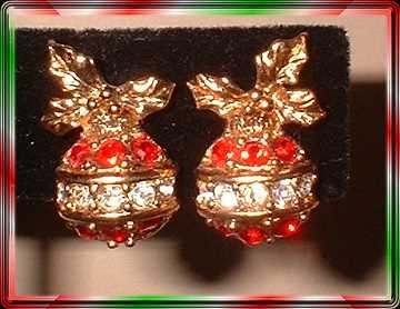 Vintage Christmas Earrings Petite Red Crystal Ornaments 9366