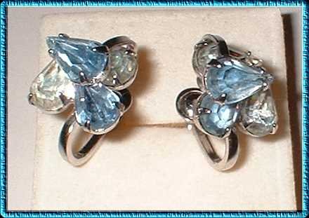 Designer Crystal Earrings Sgnd Duane Aquamarine Pears 9392