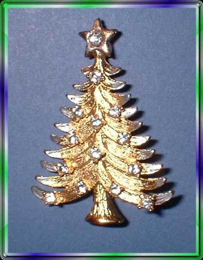 Christmas Tree Pin Vintage Dazzling Gold w Crystals 9360
