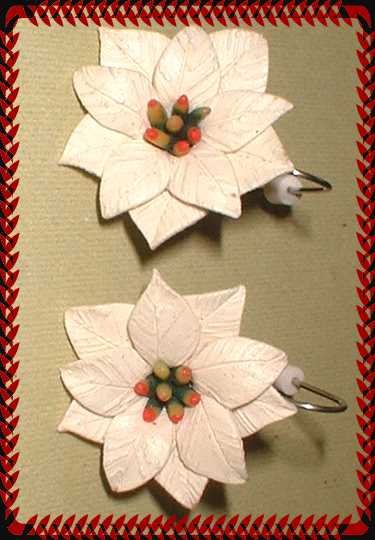 Vintage Christmas Earrings Ivory Celluloid Poinsettias 9428