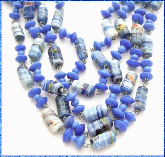 Murano Glass Necklace Montana Blue Millefiori 1950s 9512