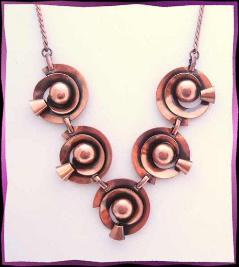 Vintage Copper Necklace Retro Modern Space Age Design 9673