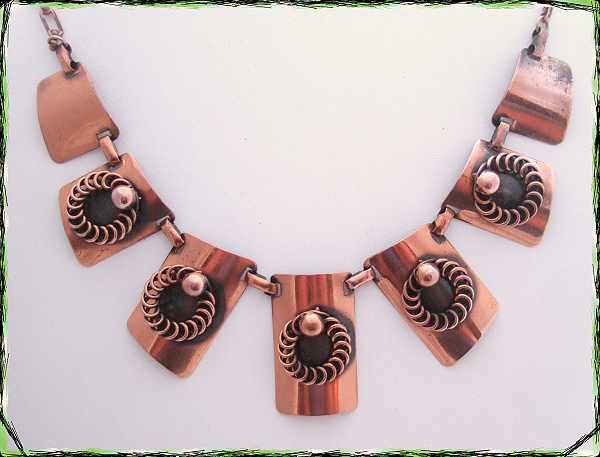 Vintage Copper Necklace Rectangles w Spirals 9670