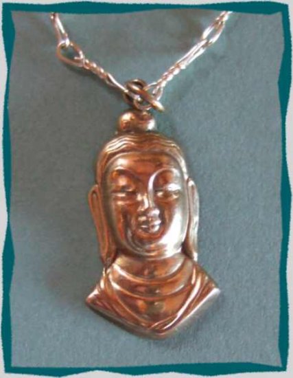 Antique Gold Buddha Charm Necklace w Oriental Signature 9505