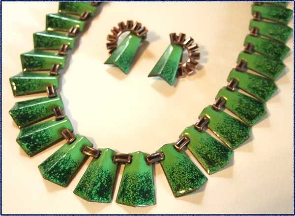 Matisse Necklace Earrings Copper Enamel Green Cobalt 9255