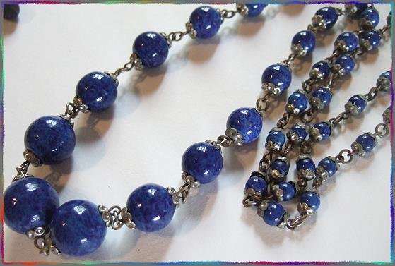 Czech Art Deco Necklace Lapis Art Glass Beads 9207