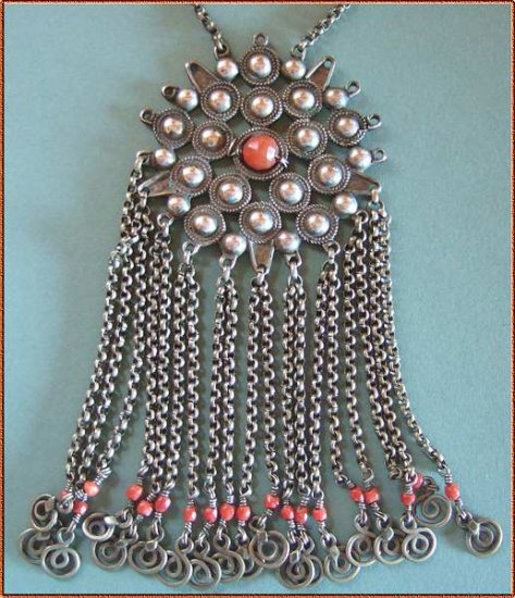 Rare Antique Ethnic Necklace Moroccan Silver Medallion 9479