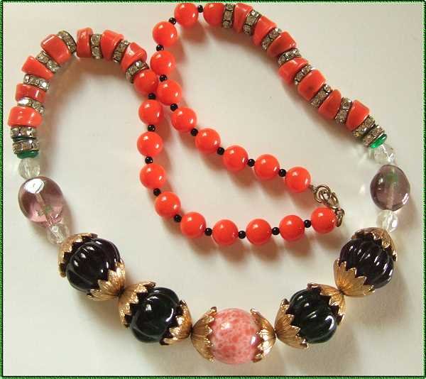 Vintage Necklace RS Rhondells w Glass Carnegie KJL 9474