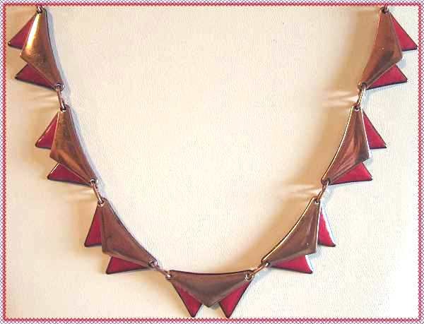 Matisse Red Copper Enamel Necklace Early Vintage 9456